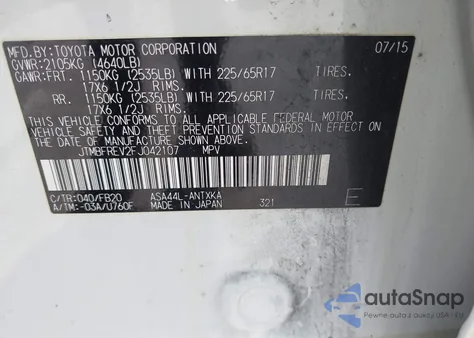 2015 Toyota Rav4 Le from USA, damaged, VIN JTMBFREV2FJ042107